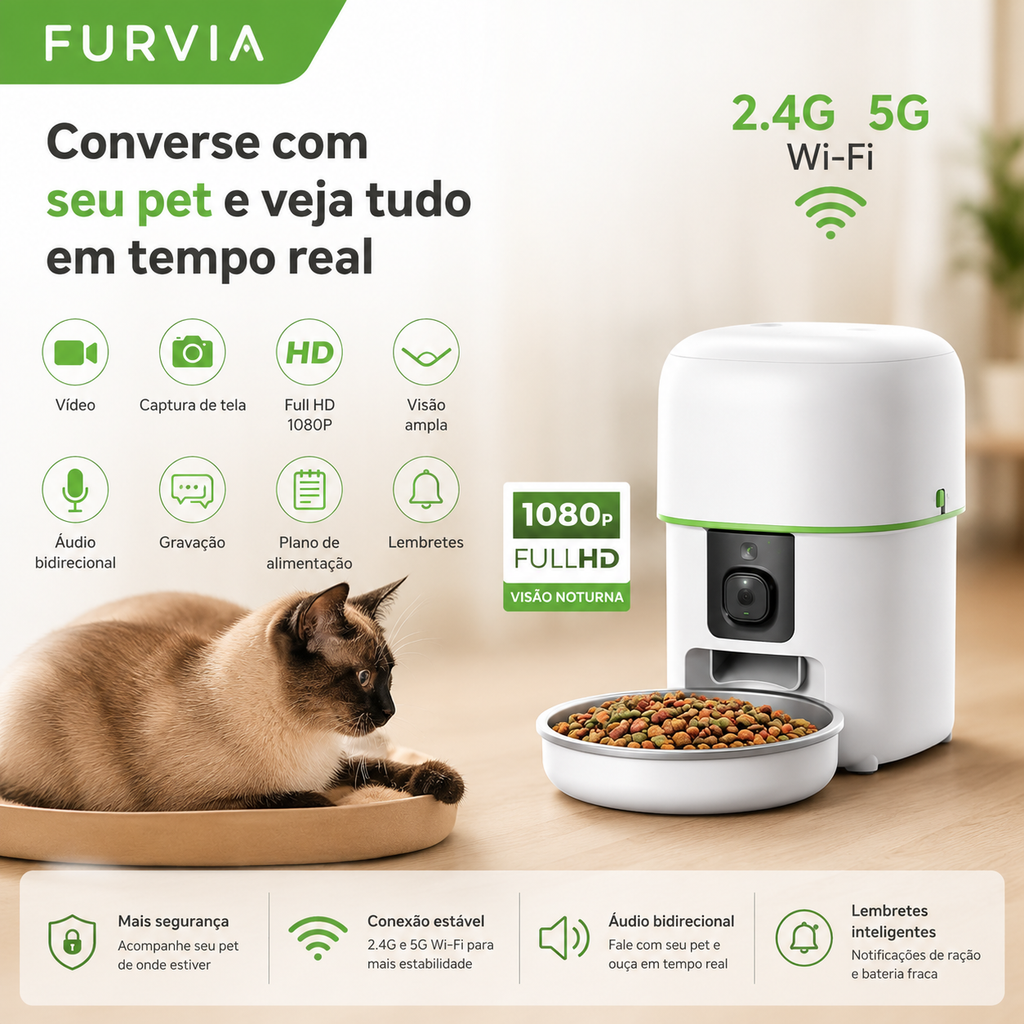 SmartFlow™ - Alimentador Inteligente Premium com Câmera Full HD