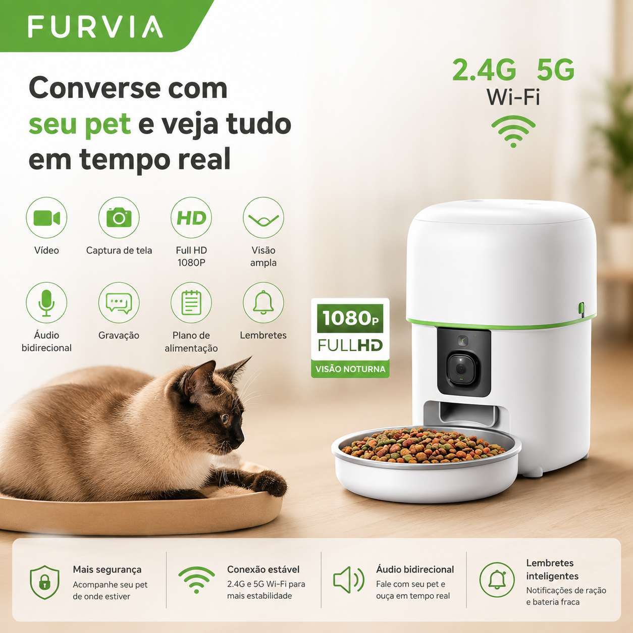 SmartFlow™ - Alimentador Inteligente Premium com Câmera Full HD