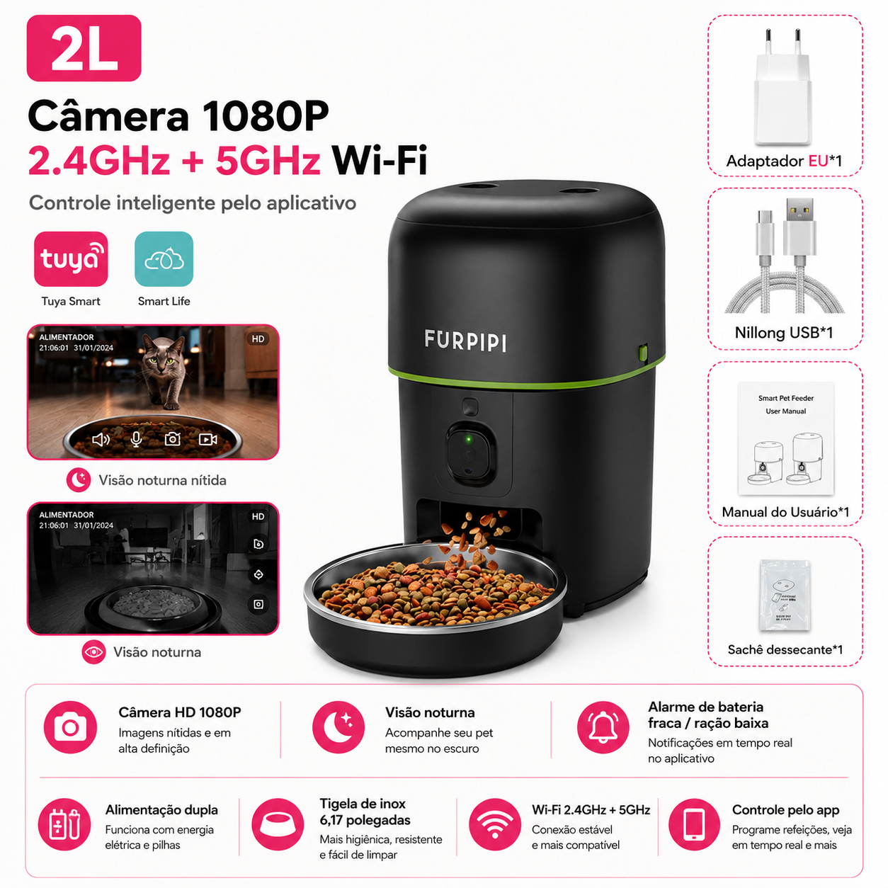 SmartFlow™ - Alimentador Inteligente Premium com Câmera Full HD