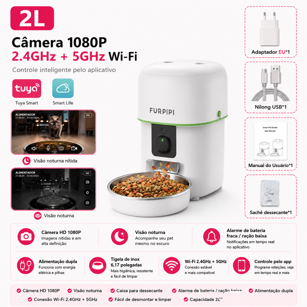 SmartFlow™ - Alimentador Inteligente Premium com Câmera Full HD