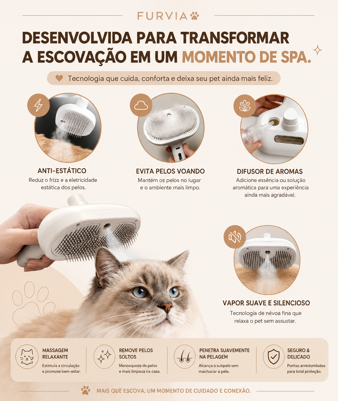 FURVIA™ PurrSpa Pro - Escova Inteligente Relaxante com Vapor