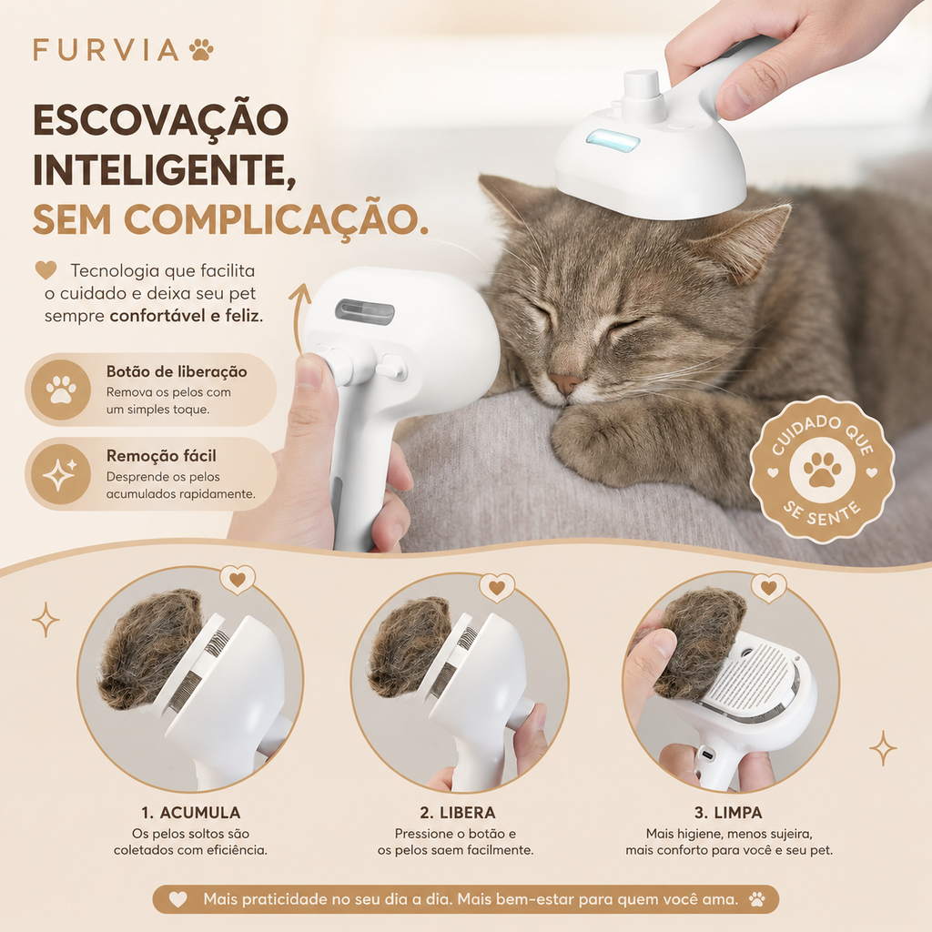 FURVIA™ PurrSpa Pro - Escova Inteligente Relaxante com Vapor
